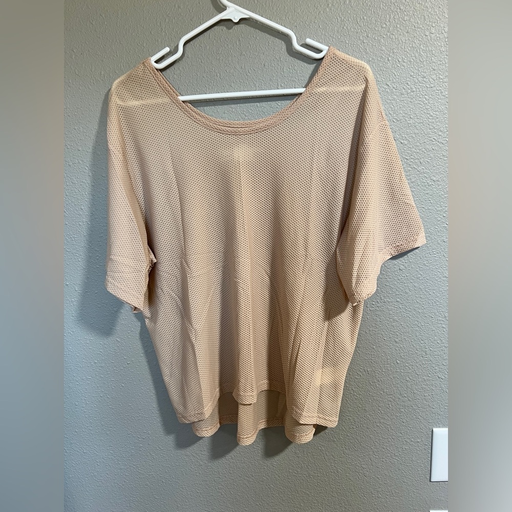 Zyia Relaxed Mesh Short-Sleeve Top - Beige